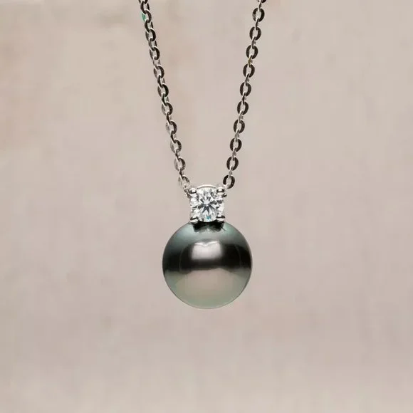 Genuine Tahitian Pearl 0.3ct. t.w. Diamond Necklace 18k Gold over Italy Silver - Picture 7 of 16